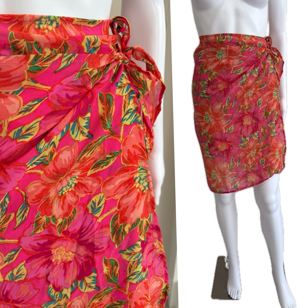 Beach Riot Hawaiian Floral Print Beach Sarong Tie Wrap Cover Up Colorful Swim